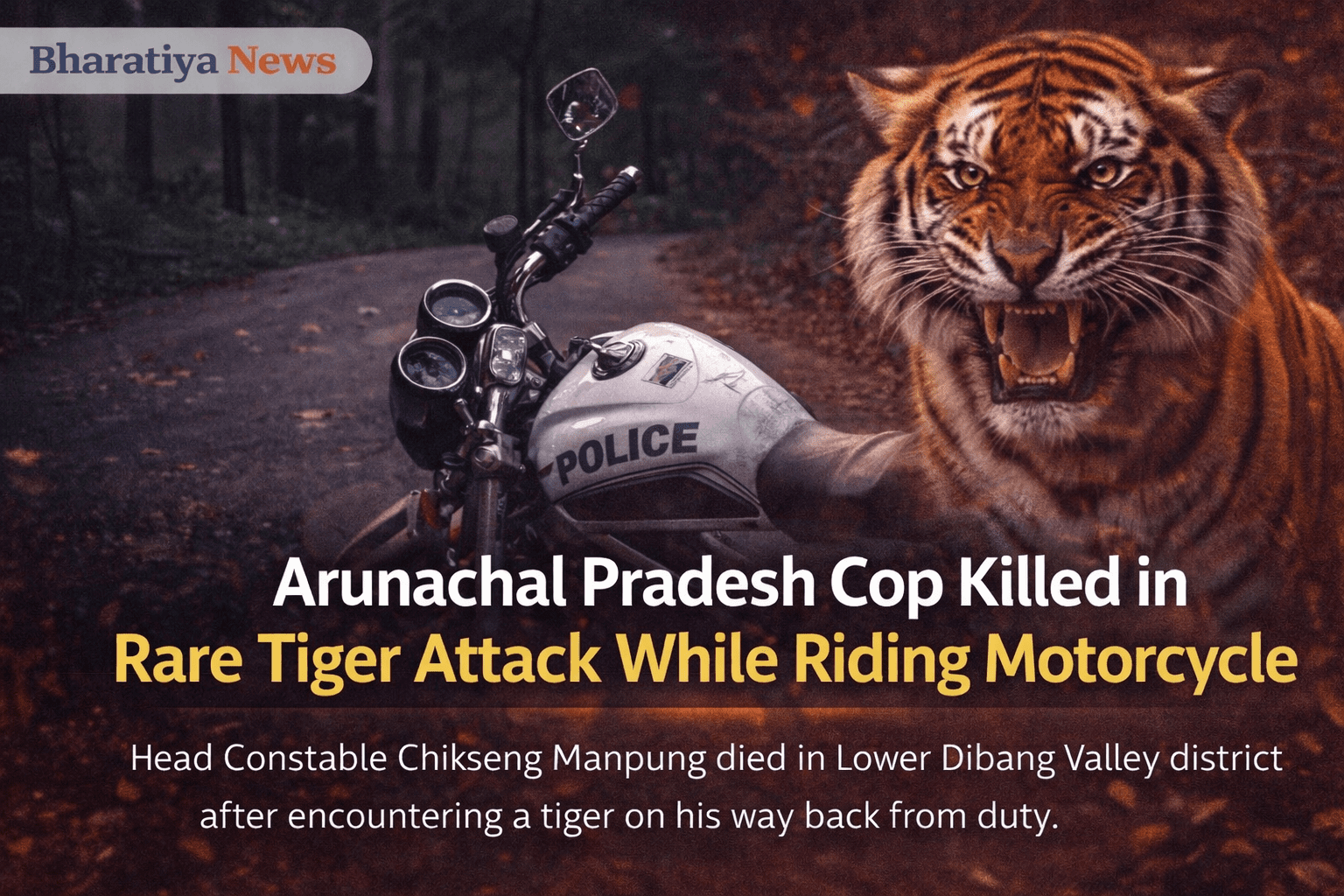 Arunachal Pradesh Police Constable Killed in Rare Tiger Attack While Riding Motorcycle
